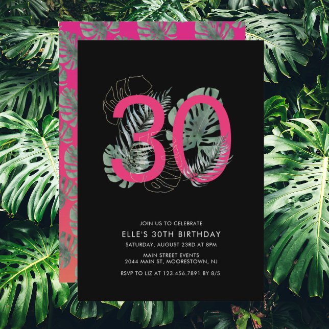 Modern Tropical Fuchsia 30th Birthday   Invitation (Creator Uploaded)