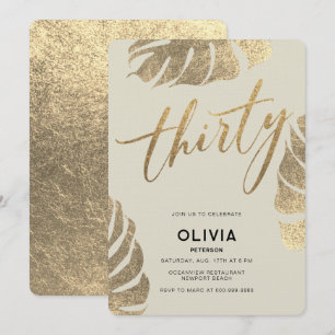Modern Tropical Gold Elegant Foliage 30th Birthday Invitation