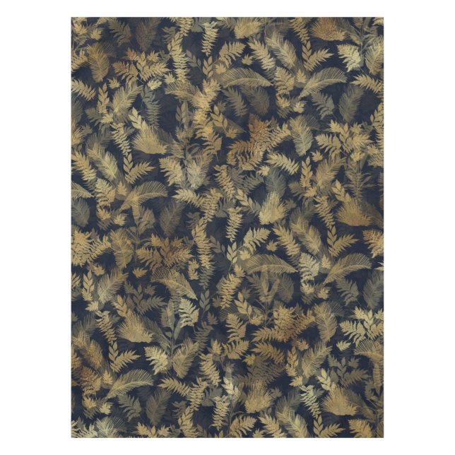Modern Tropical Gold Foliage Blue Pattern Tablecloth (Front)