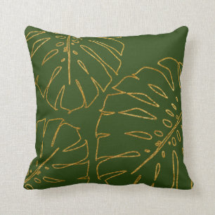 Modern Tropical Gold Monstera pillow