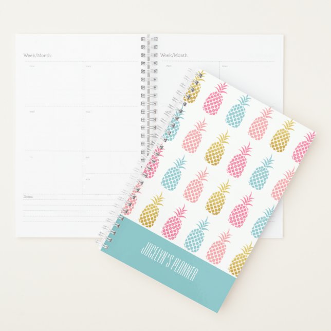 Modern Tropical Gold Pineapple Monogram Planner (Display)