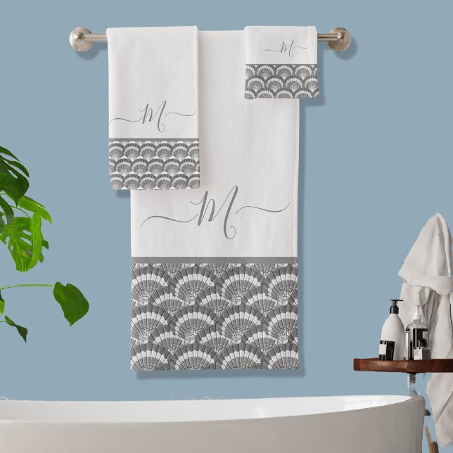 Modern Tropical Gray Seashell Shell Elegant Chic Bath Towel Set (Creator Uploaded)