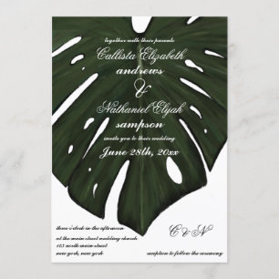 Modern Tropical Green Monstera Leaf Wedding Invitation