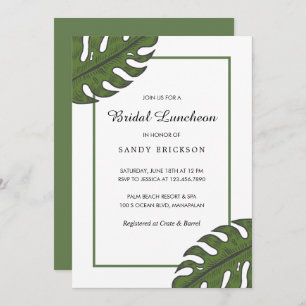 Modern Tropical Green Palm Leaf Bridal Luncheon Invitation