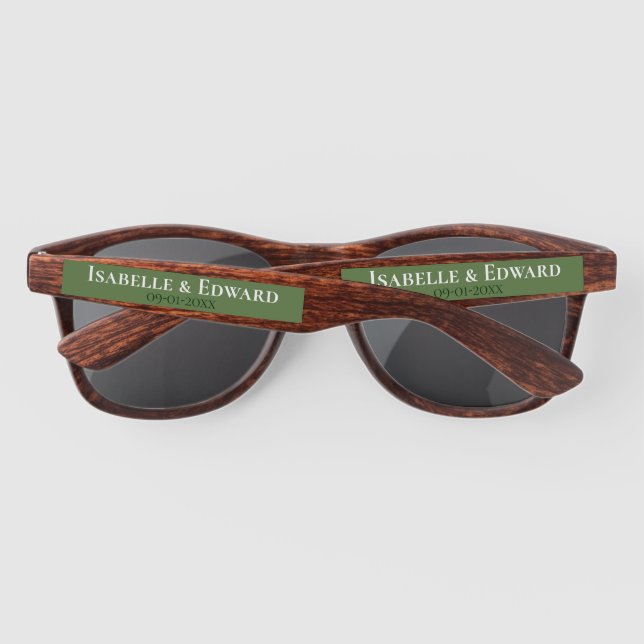 Modern Tropical Green & Wood Wedding Guest Favours Sunglasses (Back)