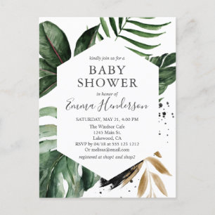 Modern Tropical Greenery Baby Shower Invitation Postcard