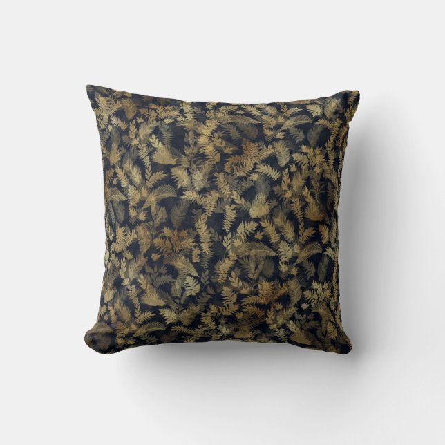 Modern Tropical Greenery Blue Gold Foliage Cushion (Front)