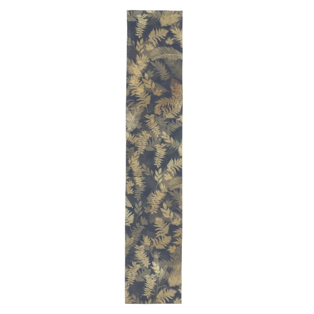 Modern Tropical Greenery Blue Gold Foliage Medium Table Runner (Front)