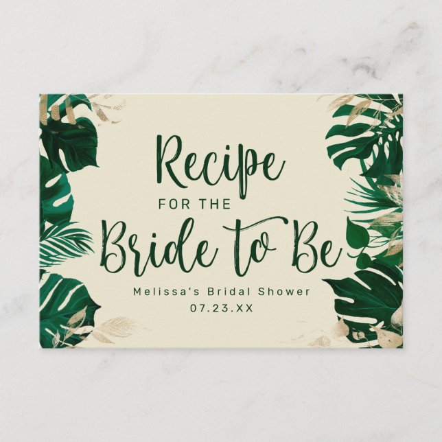 Modern Tropical Greenery Bridal Shower Recipe Enclosure Card (Front)