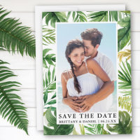 Modern Tropical Greenery Photo Save The Date Card