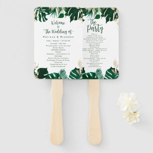 Modern Tropical Greenery Wedding Ceremony Program Hand Fan