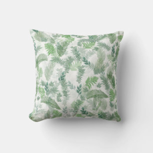 Modern Tropical Greenery White Green Foliage Cushion
