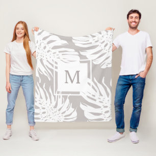 Modern Tropical Grenery Palm Leaves monogram Fleec Fleece Blanket