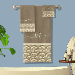 Modern Tropical Grey Seashell Shell Elegant Chic B Bath Towel Set