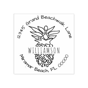 Modern Tropical Hawaiian Pineapple Return Address Rubber Stamp