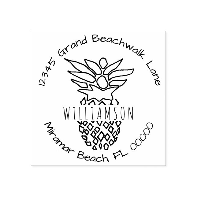 Modern Tropical Hawaiian Pineapple Return Address Rubber Stamp (Imprint)
