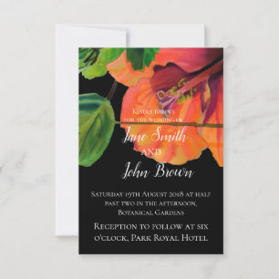 Modern tropical hibiscus art flower wedding invitation