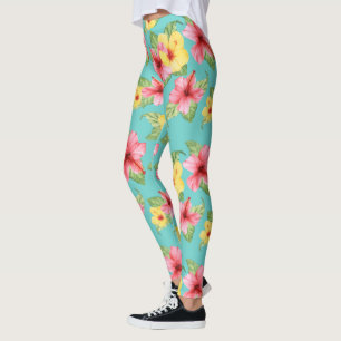 Modern Tropical Hibiscus Floral Girly Chic Pattern Leggings