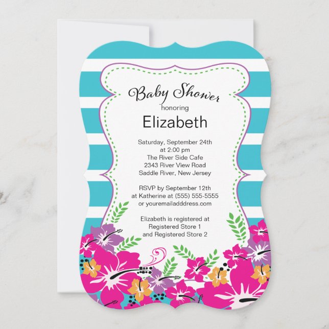 Modern Tropical Hibiscus Flowers Baby Shower Invitation (Front)