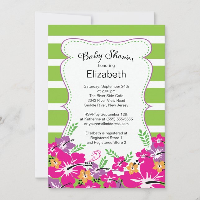 Modern Tropical Hibiscus Flowers Baby Shower Invitation (Front)