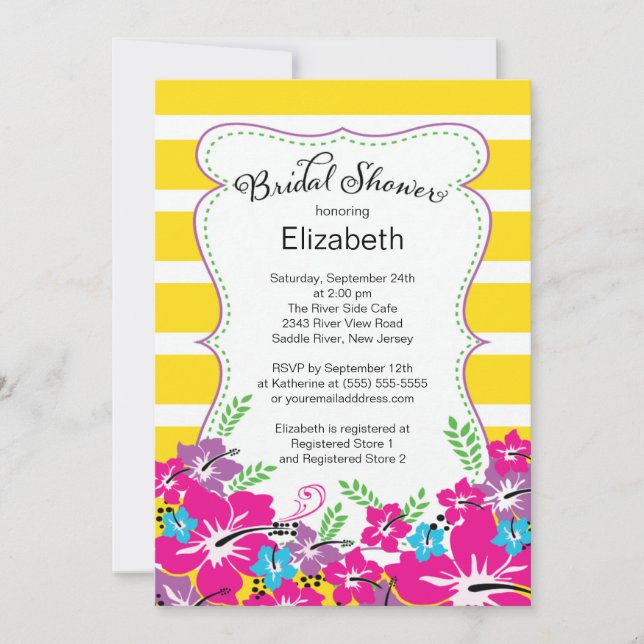 Modern Tropical Hibiscus Flowers Bridal Shower Invitation (Front)