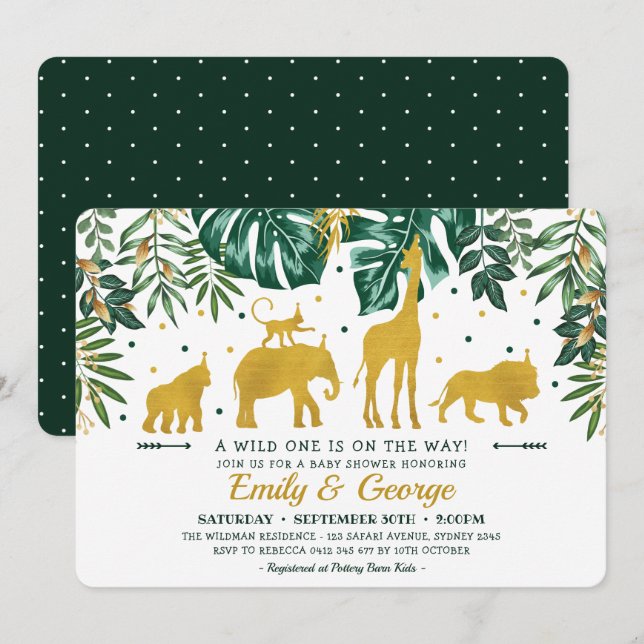 Modern Tropical Jungle Animals Baby Shower Invitation (Front/Back)