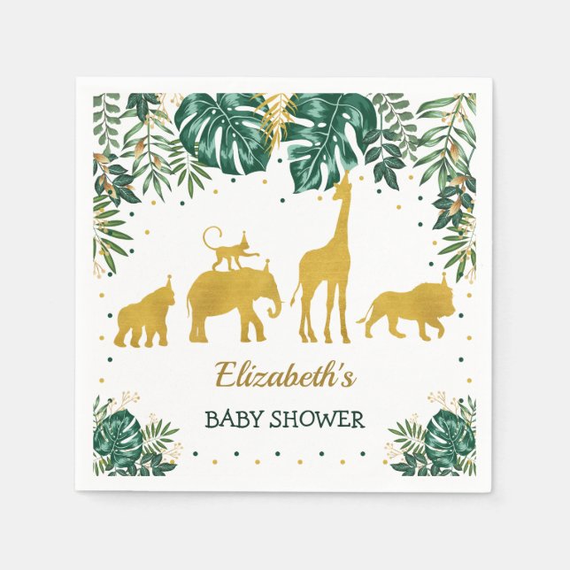 Modern Tropical Jungle Animals Baby Shower Napkin (Front)