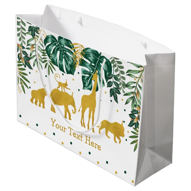 Modern Tropical Jungle Safari Animals Party Large Gift Bag (Back Angled)