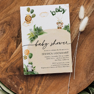 Modern Tropical Jungle Safari Neutral Baby Shower Invitation
