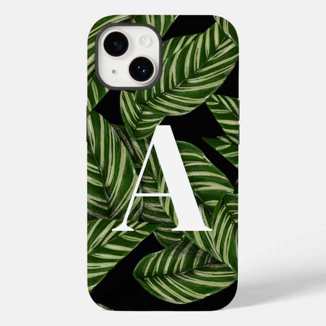 Modern Tropical Leaf Palm Plant Print Monogram  Case-Mate iPhone Case (Back)