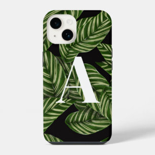 Modern Tropical Leaf Palm Plant Print Monogram iPhone 14 Case