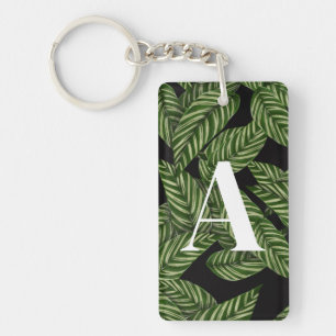 Modern Tropical Leaf Palm Plant Print Monogram  Key Ring