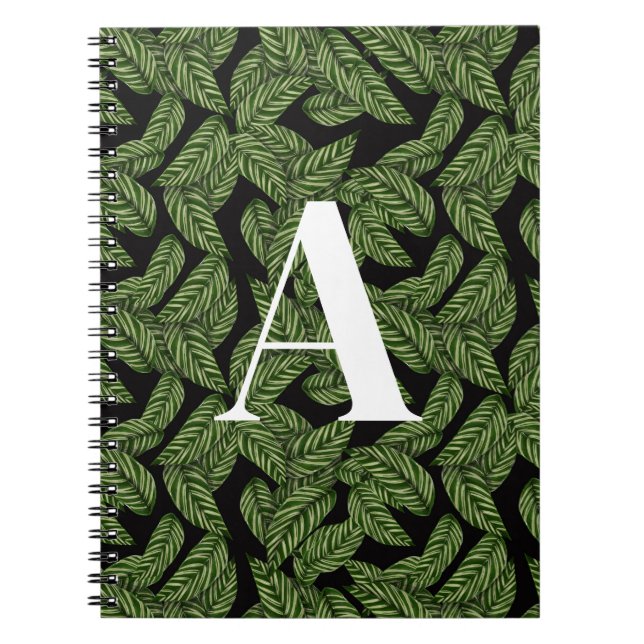 Modern Tropical Leaf Palm Plant Print Monogram  Notebook (Front)