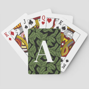 Modern Tropical Leaf Palm Plant Print Monogram  Playing Cards