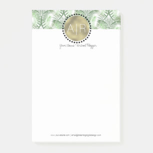Modern Tropical Leaf Simulate Foil Monogram Post-it Notes