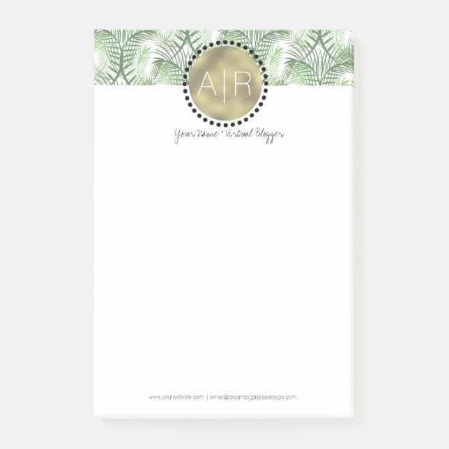 Modern Tropical Leaf Simulate Foil Monogram Post-it Notes (Front)