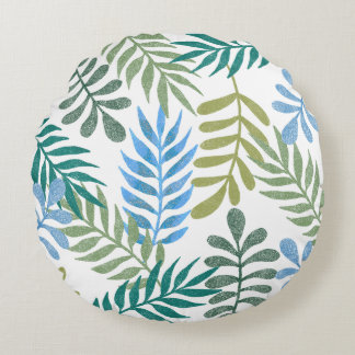 Modern Tropical Leaves Motif Round Pillow