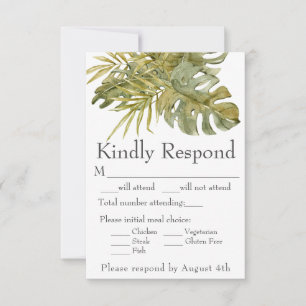 Modern Tropical Leaves Palm Meal Choice RSVP Card