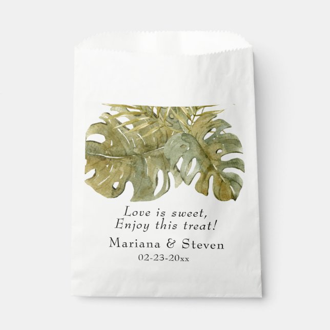 Modern Tropical Leaves Palm Wedding Favour Bags (Front)