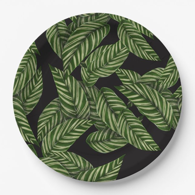 Modern Tropical Leaves Paper Plate (Front)