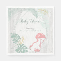 Modern Tropical Leaves Pink Flamingo Baby Shower