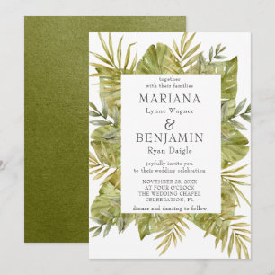Modern Tropical Leaves Sage Green Invitation