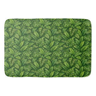 Modern Tropical Leaves Seamless Pattern Bath Mat