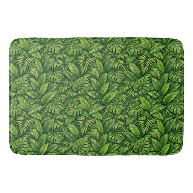 Modern Tropical Leaves Seamless Pattern Bath Mat (Front)