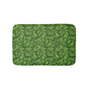 Modern Tropical Leaves Seamless Pattern Bath Mat