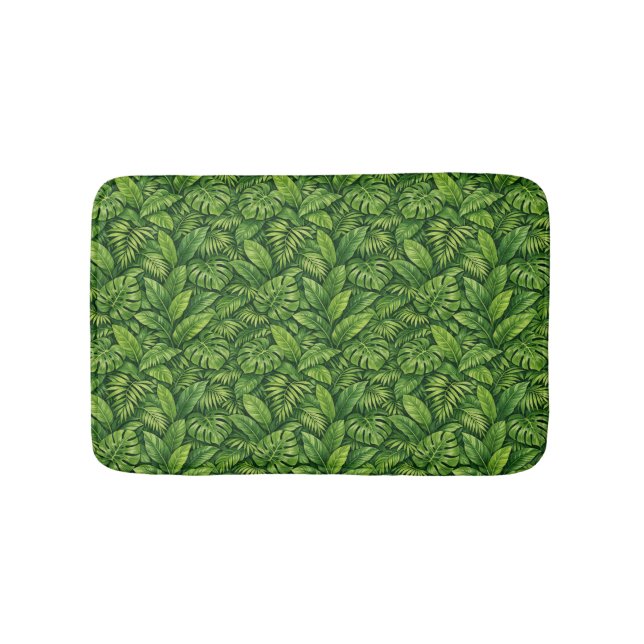 Modern Tropical Leaves Seamless Pattern Bath Mat (Front)