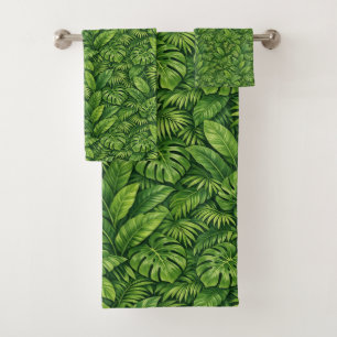 Modern Tropical Leaves Seamless Pattern Bath Towel Set