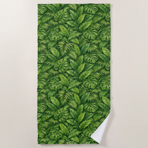 Modern Tropical Leaves Seamless Pattern Beach Towel