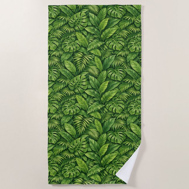 Modern Tropical Leaves Seamless Pattern Beach Towel (Front)