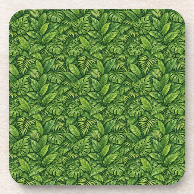 Modern Tropical Leaves Seamless Pattern Coaster (Front)